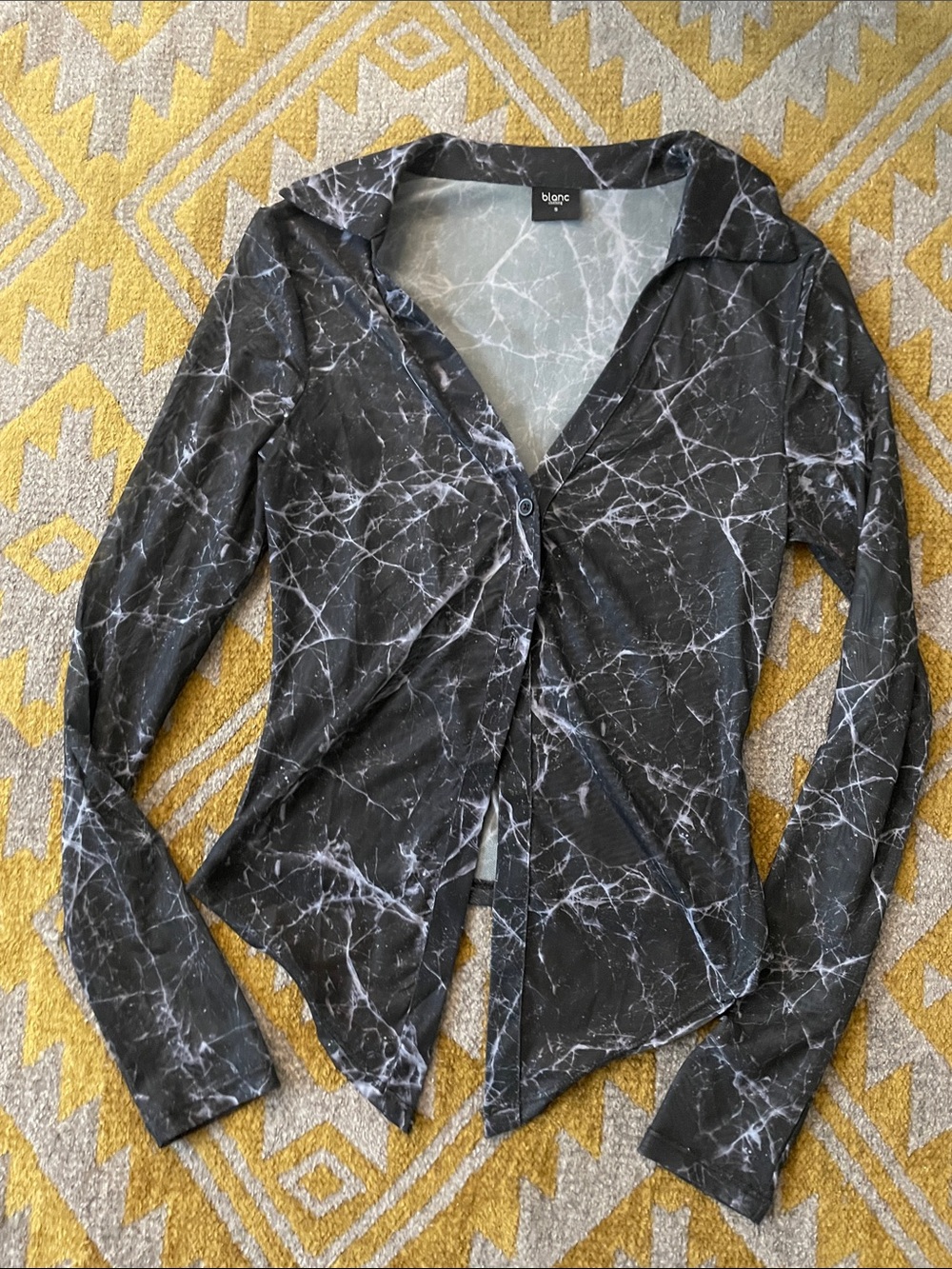 blanc Noir Black Marble-Print Button Down Shirt